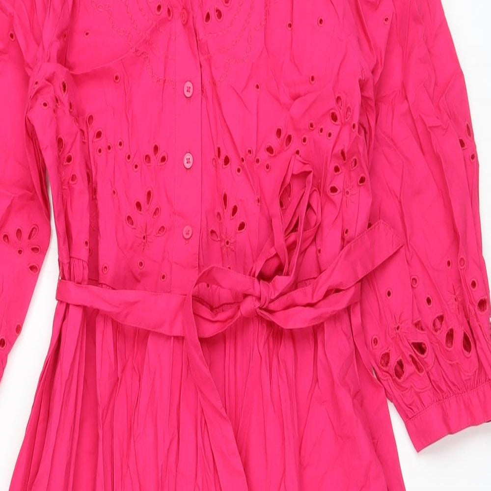 Marks and Spencer Womens Pink Cotton A-Line Size 12 V-Neck Button