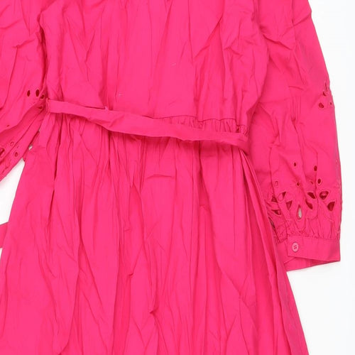 Marks and Spencer Womens Pink Cotton A-Line Size 12 V-Neck Button