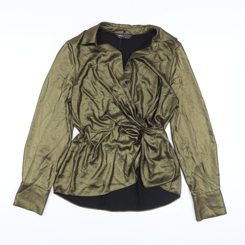 Marks and Spencer Womens Gold Polyester Basic Blouse Size 6 V-Neck