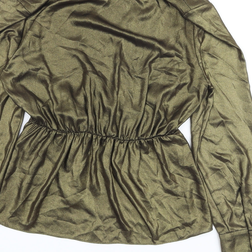 Marks and Spencer Womens Gold Polyester Basic Blouse Size 6 V-Neck