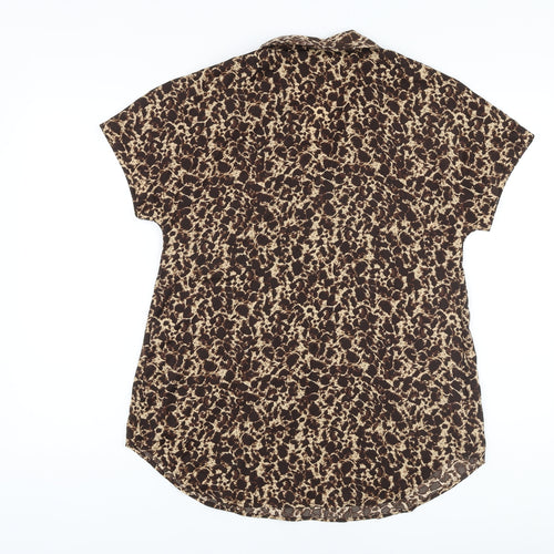 Marks and Spencer Womens Brown Animal Print Polyester Basic Blouse Size 6 V-Neck