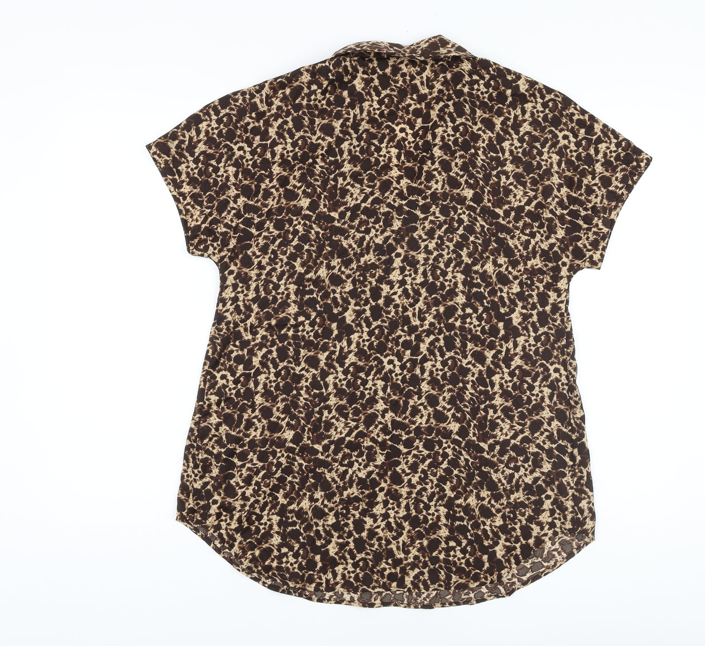 Marks and Spencer Womens Brown Animal Print Polyester Basic Blouse Size 6 V-Neck