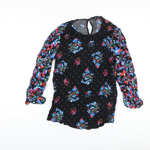 Marks and Spencer Womens Black Floral Viscose Basic Blouse Size 6 Round Neck