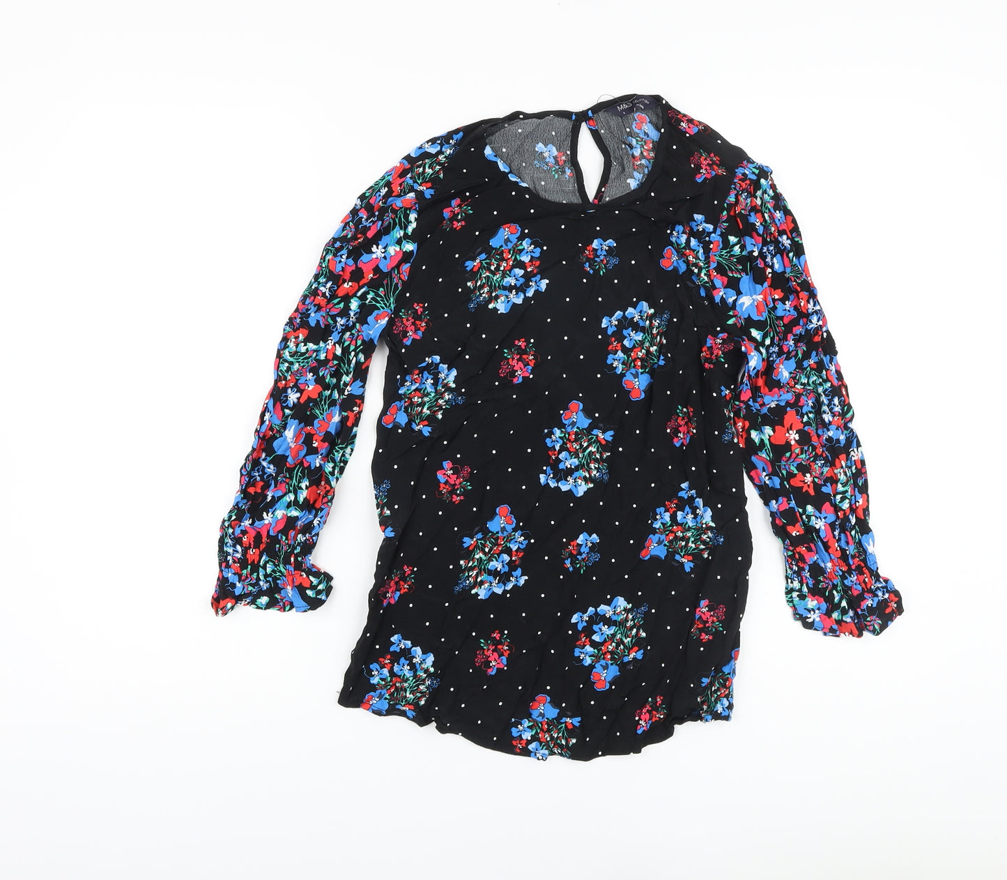 Marks and Spencer Womens Black Floral Viscose Basic Blouse Size 6 Round Neck