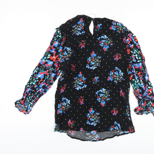 Marks and Spencer Womens Black Floral Viscose Basic Blouse Size 6 Round Neck