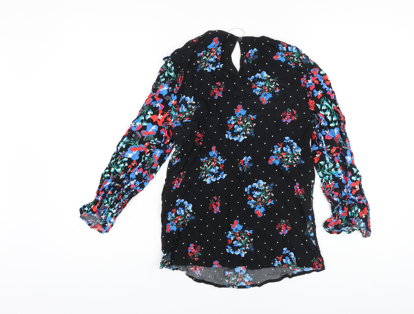 Marks and Spencer Womens Black Floral Viscose Basic Blouse Size 6 Round Neck