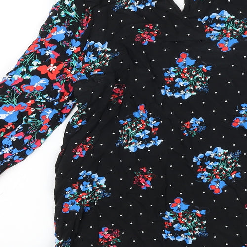 Marks and Spencer Womens Black Floral Viscose Basic Blouse Size 6 Round Neck