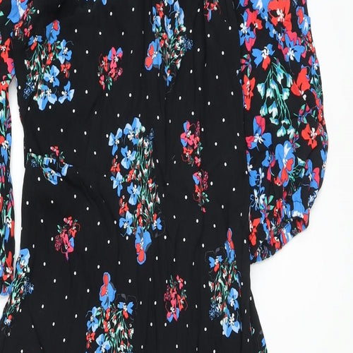 Marks and Spencer Womens Black Floral Viscose A-Line Size 8 Round Neck Zip