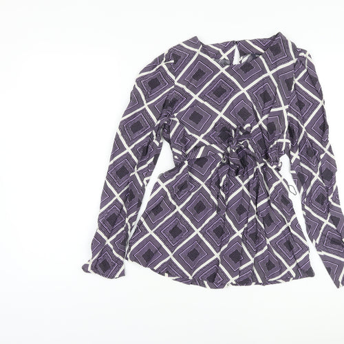 Marks and Spencer Womens Purple Geometric Viscose Basic Blouse Size 8 Round Neck
