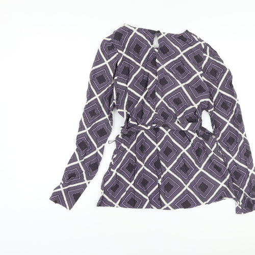 Marks and Spencer Womens Purple Geometric Viscose Basic Blouse Size 8 Round Neck