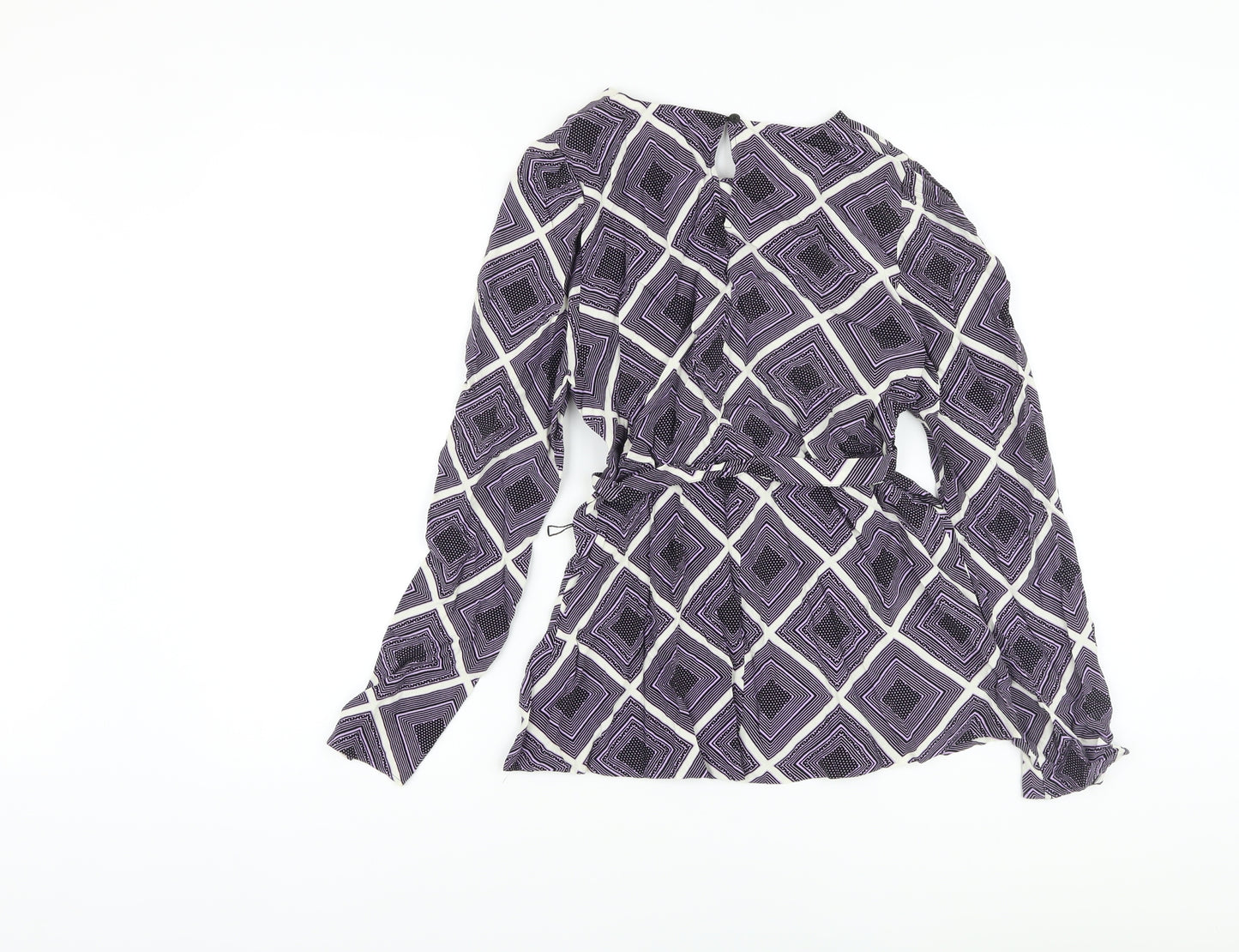 Marks and Spencer Womens Purple Geometric Viscose Basic Blouse Size 8 Round Neck