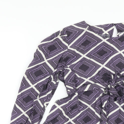 Marks and Spencer Womens Purple Geometric Viscose Basic Blouse Size 8 Round Neck