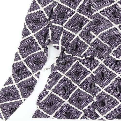 Marks and Spencer Womens Purple Geometric Viscose Basic Blouse Size 8 Round Neck