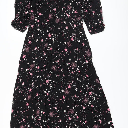 Marks and Spencer Womens Black Geometric Viscose A-Line Size 8 Round Neck Zip
