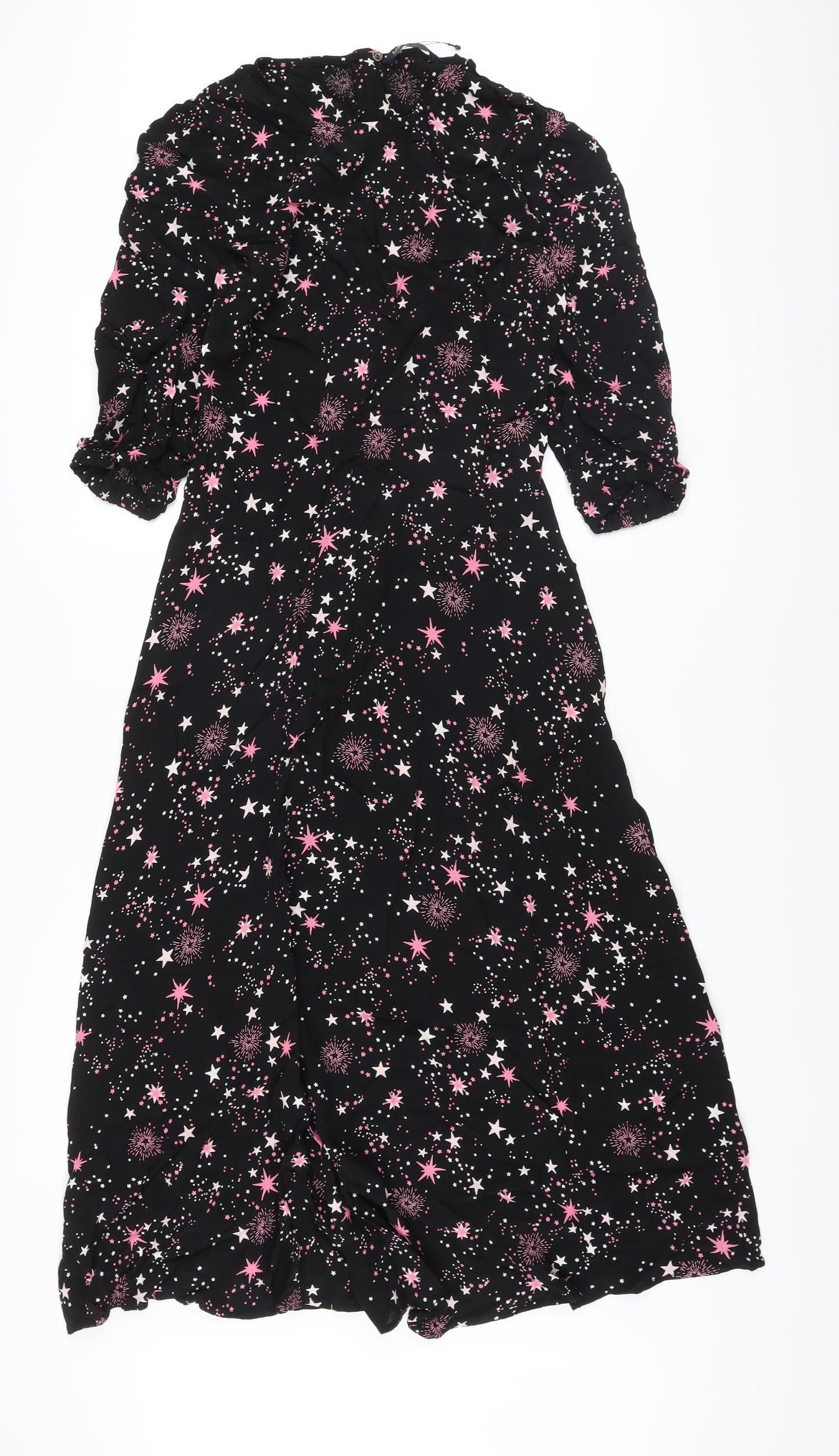 Marks and Spencer Womens Black Geometric Viscose A-Line Size 8 Round Neck Zip