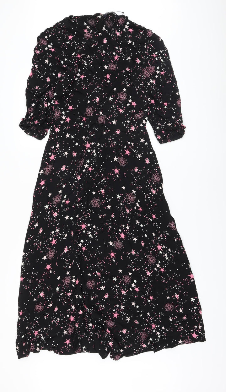 Marks and Spencer Womens Black Geometric Viscose A-Line Size 8 Round Neck Zip