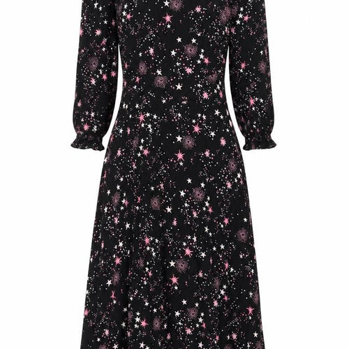 Marks and Spencer Womens Black Geometric Viscose A-Line Size 8 Round Neck Zip