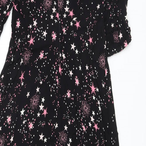 Marks and Spencer Womens Black Geometric Viscose A-Line Size 8 Round Neck Zip