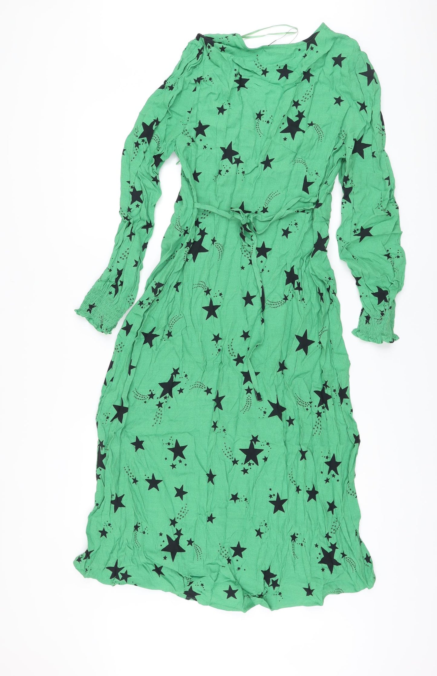 Marks and Spencer Womens Green Geometric Viscose A-Line Size 12 V-Neck Zip