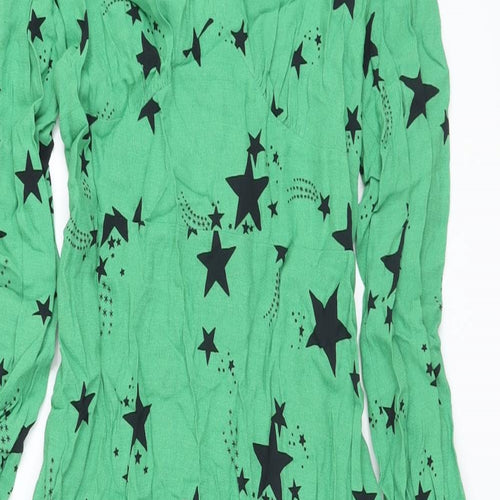 Marks and Spencer Womens Green Geometric Viscose A-Line Size 12 V-Neck Zip