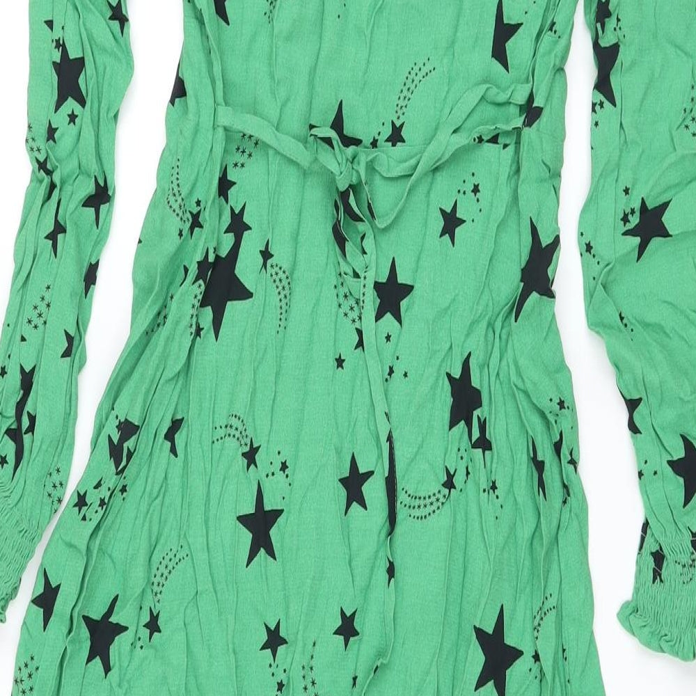 Marks and Spencer Womens Green Geometric Viscose A-Line Size 12 V-Neck Zip