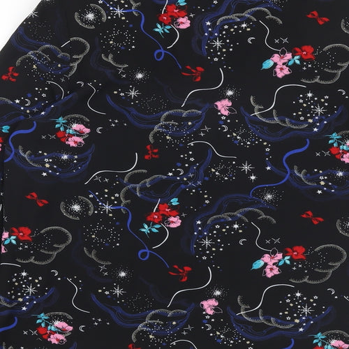 Marks and Spencer Womens Black Floral Polyester Basic Blouse Size 8 V-Neck
