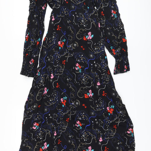 Marks and Spencer Womens Black Fair Isle Viscose A-Line Size 10 V-Neck Zip