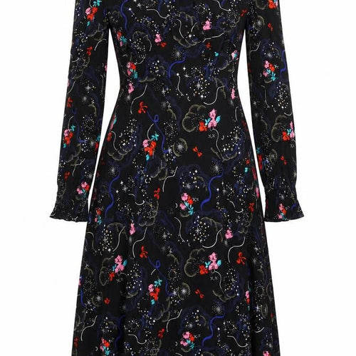 Marks and Spencer Womens Black Fair Isle Viscose A-Line Size 10 V-Neck Zip
