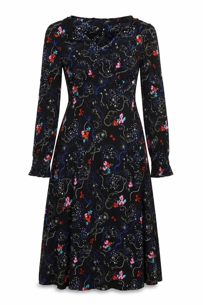 Marks and Spencer Womens Black Fair Isle Viscose A-Line Size 10 V-Neck Zip