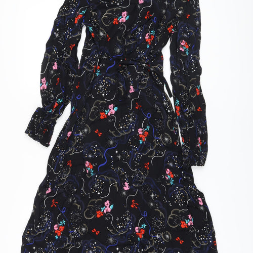 Marks and Spencer Womens Black Fair Isle Viscose A-Line Size 10 V-Neck Zip