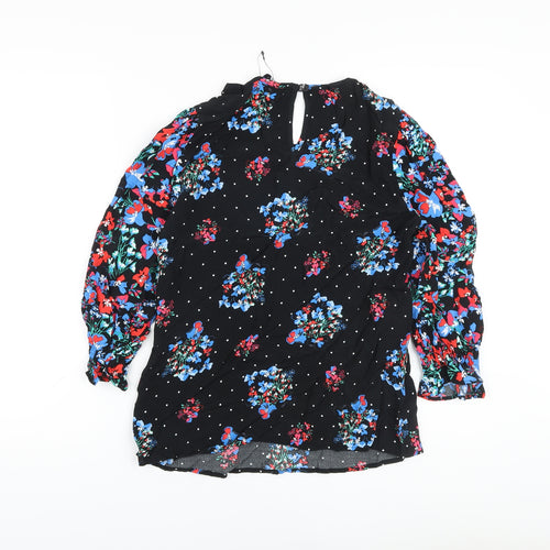 Marks and Spencer Womens Black Floral Viscose Basic Blouse Size 8 Round Neck