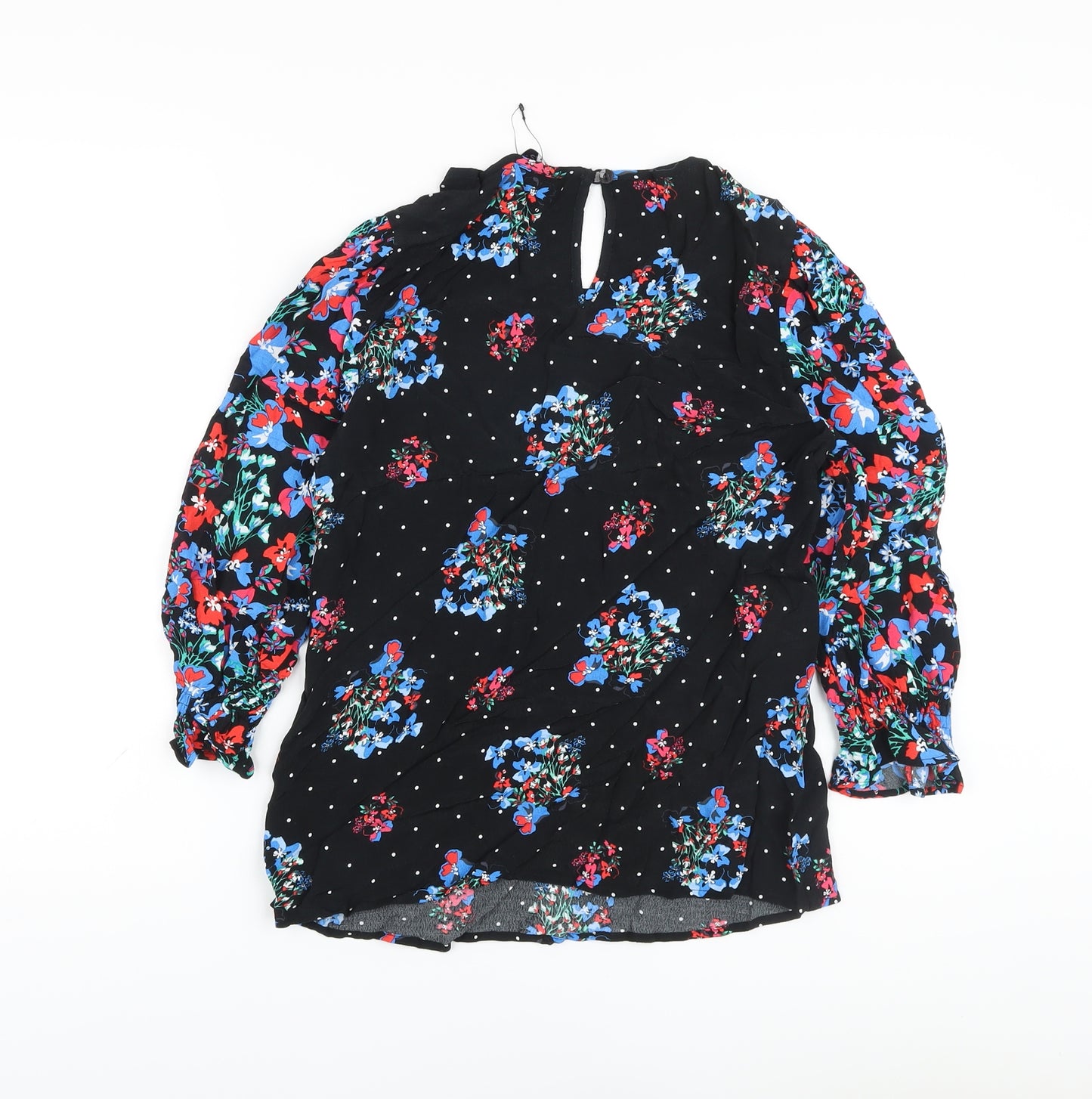 Marks and Spencer Womens Black Floral Viscose Basic Blouse Size 8 Round Neck