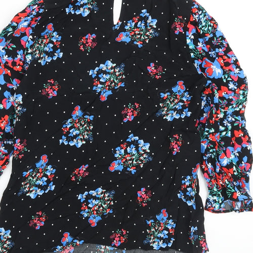 Marks and Spencer Womens Black Floral Viscose Basic Blouse Size 8 Round Neck