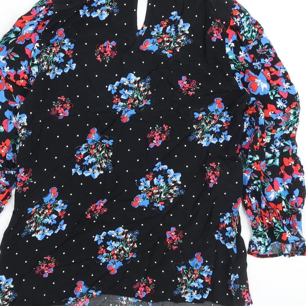 Marks and Spencer Womens Black Floral Viscose Basic Blouse Size 8 Round Neck