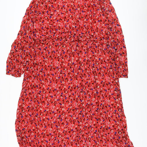 Marks and Spencer Womens Red Floral Viscose A-Line Size 16 Round Neck Tie