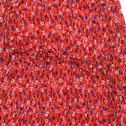 Marks and Spencer Womens Red Floral Viscose A-Line Size 16 Round Neck Tie