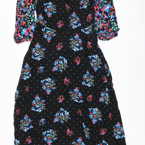 Marks and Spencer Womens Beige Floral Viscose A-Line Size 8 Round Neck Zip