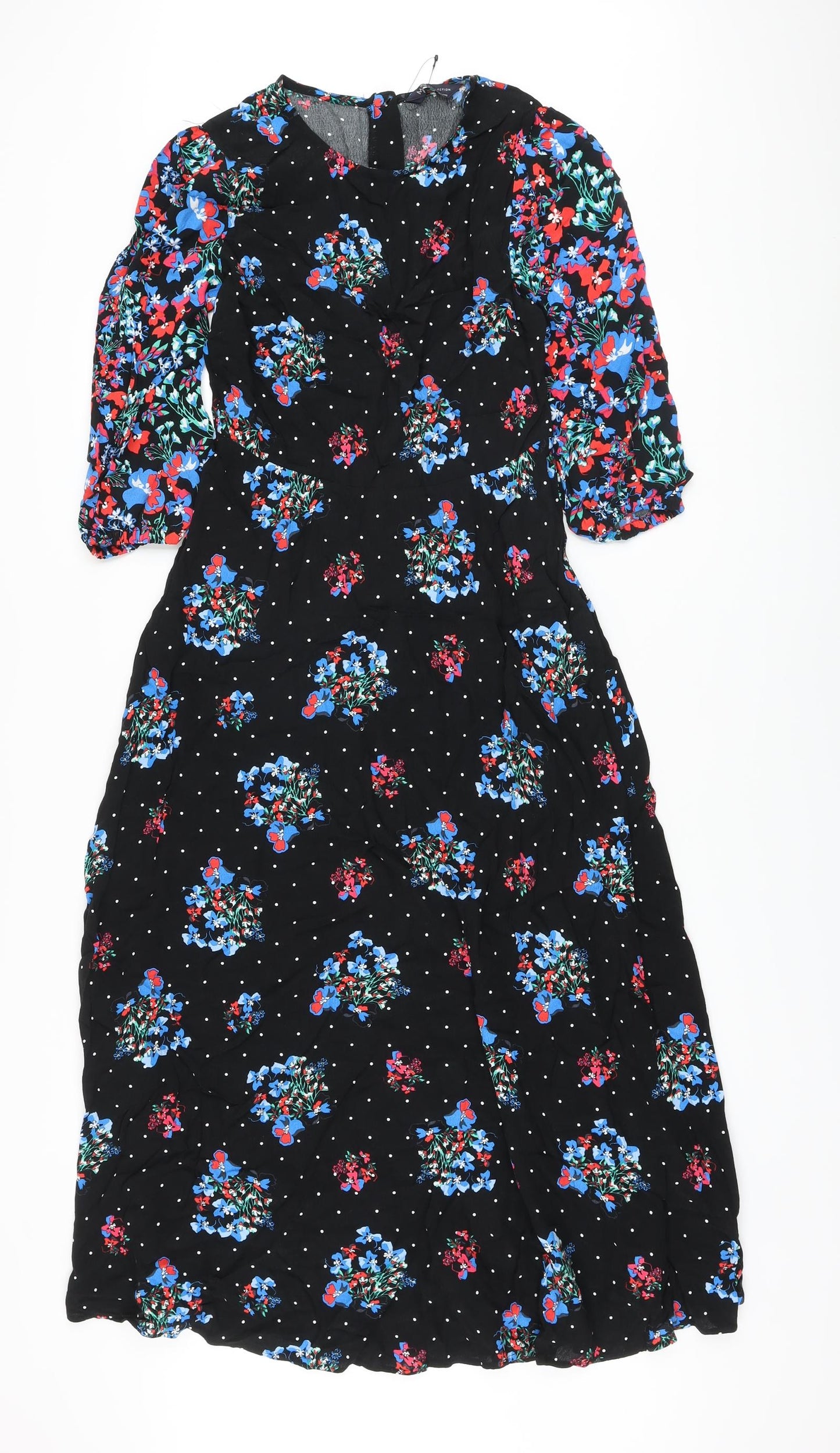 Marks and Spencer Womens Beige Floral Viscose A-Line Size 8 Round Neck Zip