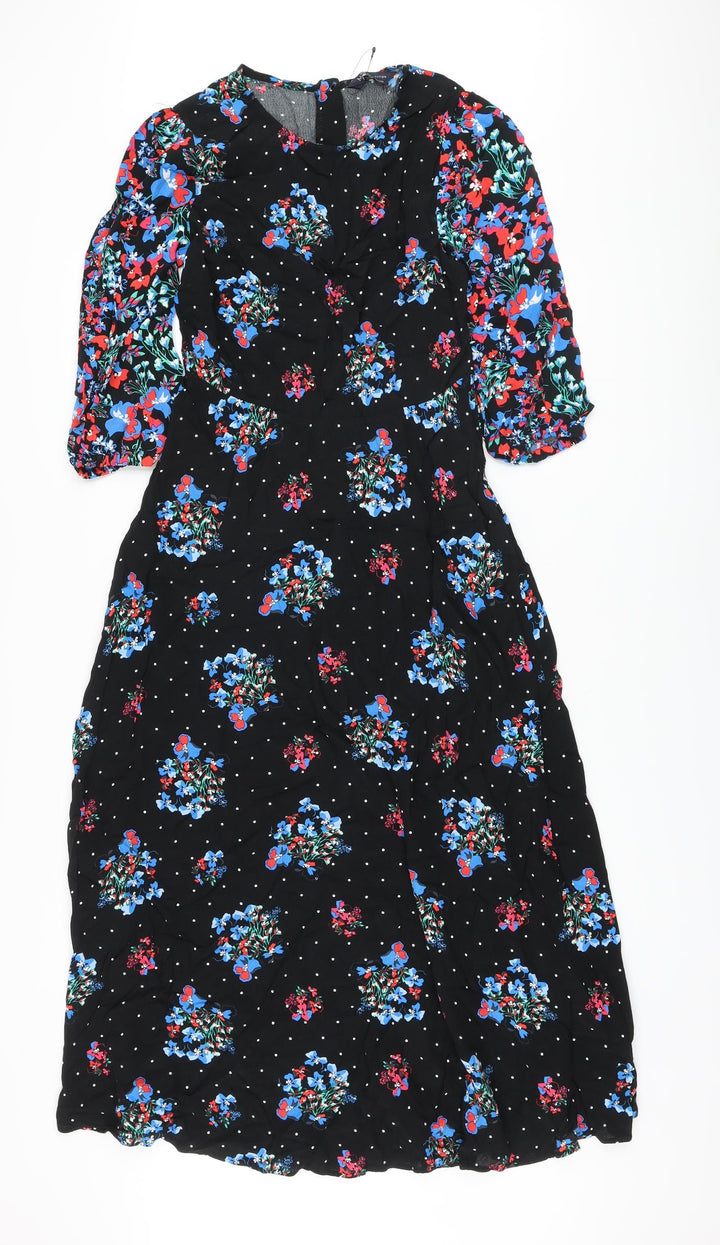 Marks and Spencer Womens Beige Floral Viscose A-Line Size 8 Round Neck Zip