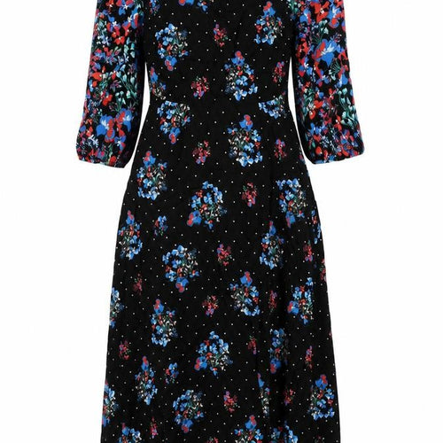 Marks and Spencer Womens Beige Floral Viscose A-Line Size 8 Round Neck Zip