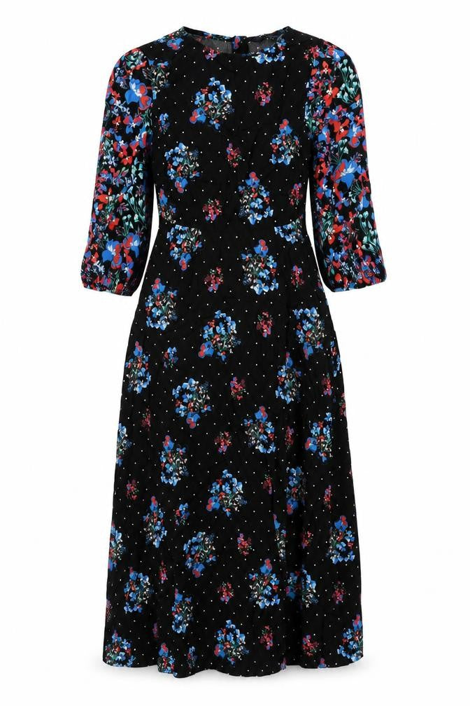 Marks and Spencer Womens Beige Floral Viscose A-Line Size 8 Round Neck Zip
