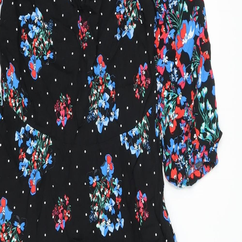 Marks and Spencer Womens Beige Floral Viscose A-Line Size 8 Round Neck Zip