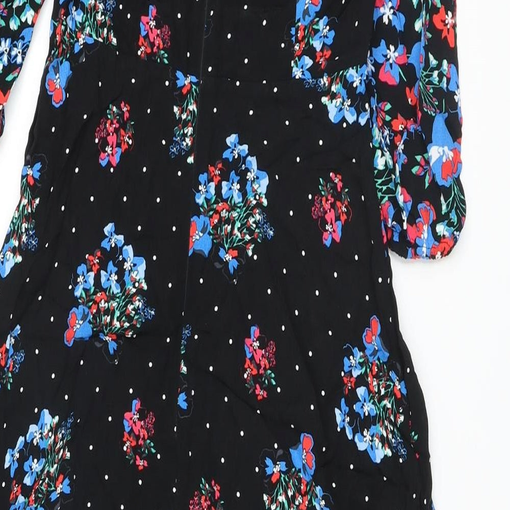 Marks and Spencer Womens Beige Floral Viscose A-Line Size 8 Round Neck Zip