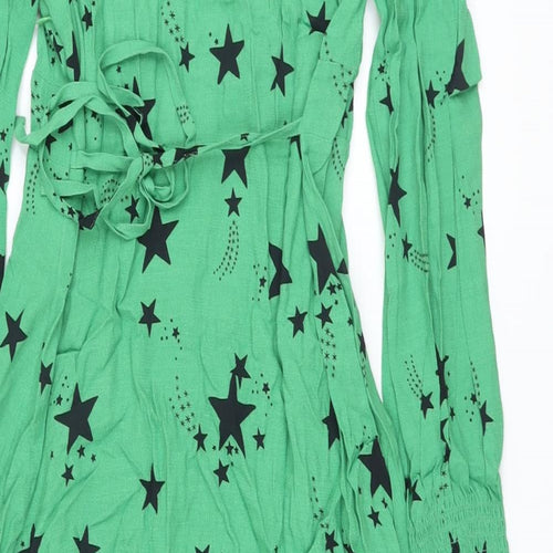 Marks and Spencer Womens Green Geometric Viscose A-Line Size 12 V-Neck Zip