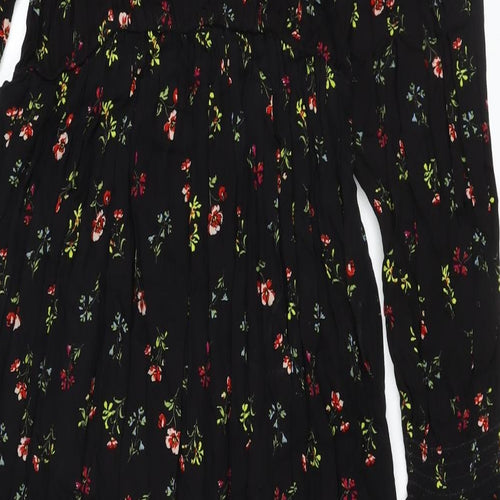 Marks and Spencer Womens Black Floral Viscose A-Line Size 10 Round Neck Tie
