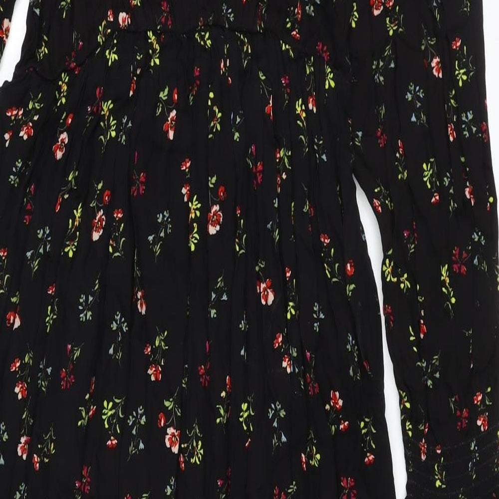 Marks and Spencer Womens Black Floral Viscose A-Line Size 10 Round Neck Tie