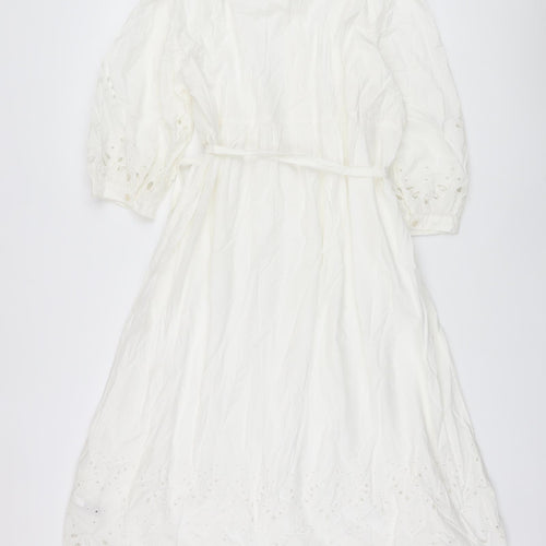 Marks and Spencer Womens Ivory Cotton A-Line Size 14 V-Neck Button