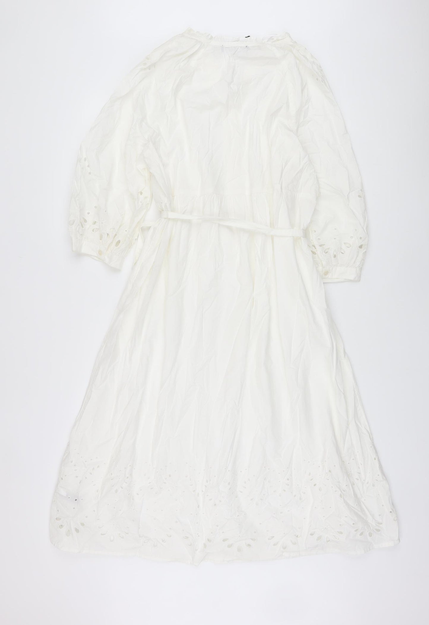 Marks and Spencer Womens Ivory Cotton A-Line Size 14 V-Neck Button