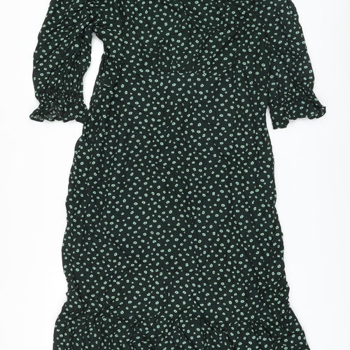 Nobody's Child Womens Green Floral Viscose A-Line Size 16 Round Neck Button