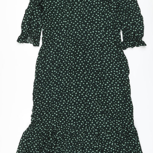 Nobody's Child Womens Green Floral Viscose A-Line Size 16 Round Neck Button